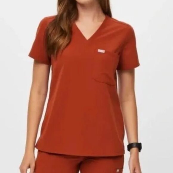 Figs Tops - Figs Catrina One Pocket Scrub top burnt orange